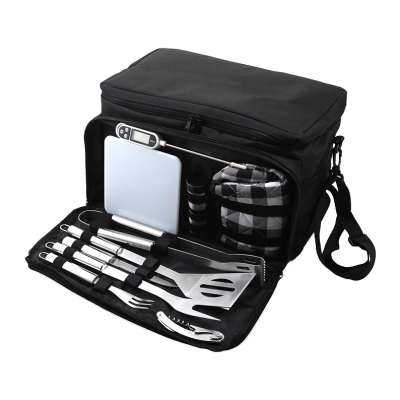 BBQ Grill Tools Set with Black Insulated Cooler Bag Barbecue Picnic Cooler Bag