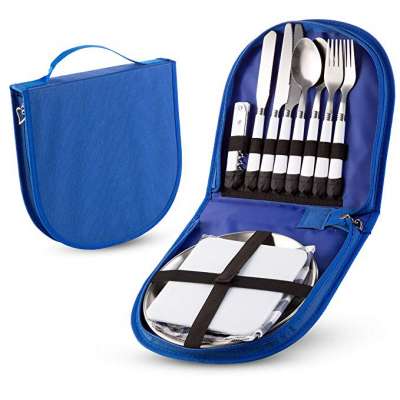 2 Person Picnic Wallet Camping Silverware Kit Cutlery Organizer Utensil Picnic Set