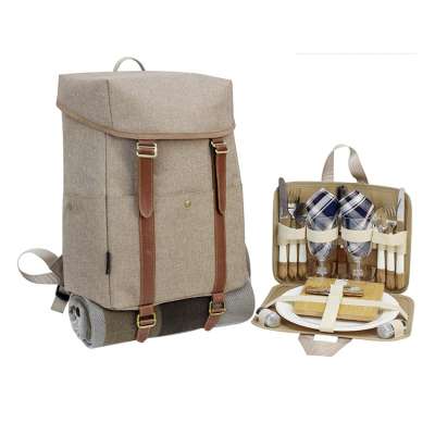 Stylish All-in-One Portable Picnic Bag with Complete Cutlery Set Picnic Backpack for 2