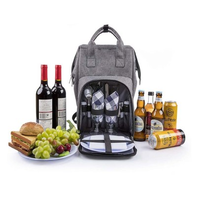 Best seller Gray Picnic Backpack Cooler With Blanket Picnic Set Backpack